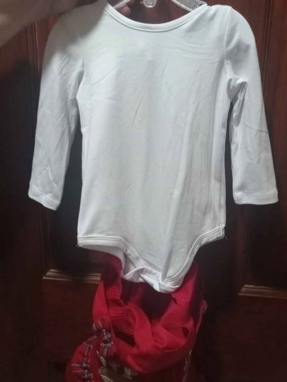 Red Corduroy Reindeer Pinafore with White Top - Picture 2 of 4
